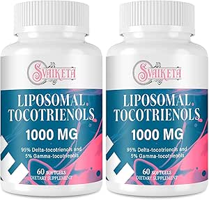 Liposomal Tocotrienols Suplemento 1000mg, Vitamina E, Fórmula avanzada con 95% Delta-Tocotrienols & 5% Gamma-Tocotrienols - 60 Softgels (2 Botellas)