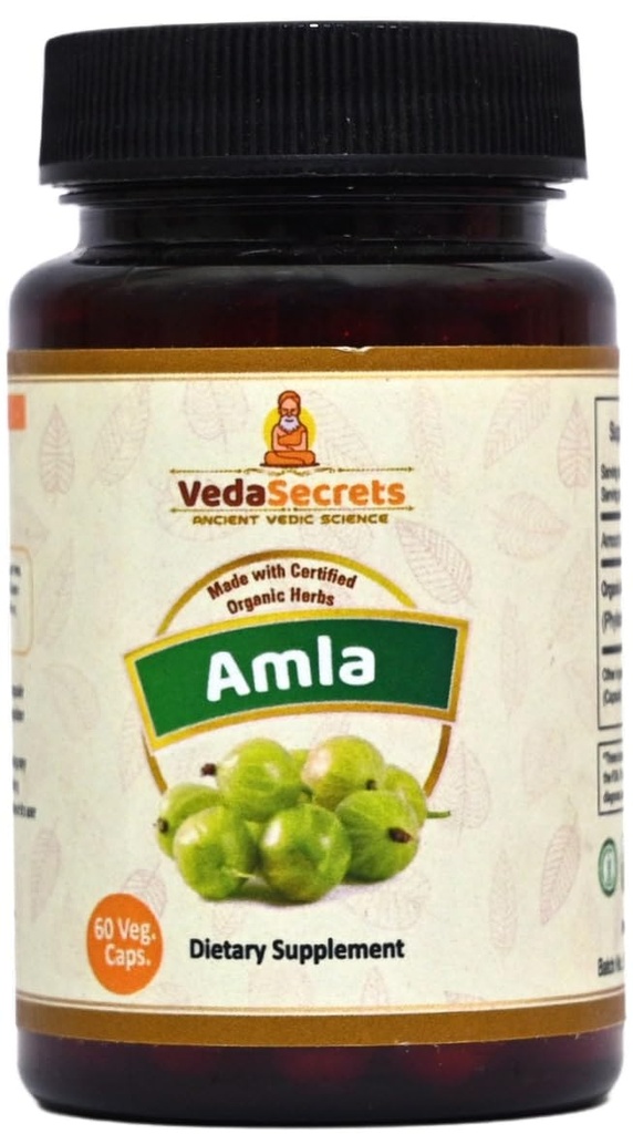 Amla Capsules 60 Counts Dietary Vitamin C Supplements Made with Organic Amla Powder
