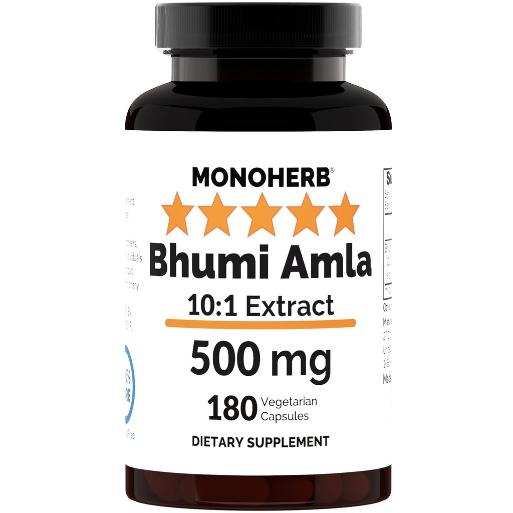 MONOHERB Bhumi Amla 10:1 Extract - 500 mg per Capsule - 180 Capsules - 180 Servings