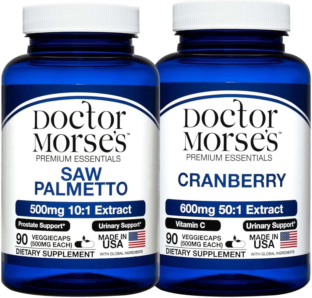 Saw Palmetto de Doctor Morse 5000mg &amp; Cranberry 30000mg Bundle - Salud de próstata, Apoyo a la Tract de orina, y Bienestar general para hombres y mujeres, FDA-Registrado, NSF-Certified 90 cápsulas