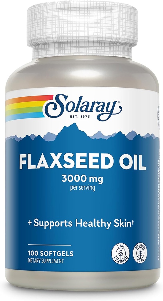SOLARAY Flaxseed Oil 3000 mg with Omega 3 6 9, Flax Seed Softgels for Skin Health, Triple Omega Suplemento, Non-GMO, Gluten Free, Lab Verified - 60-Day Guarantee - 33 Servings, 100 Softgels
