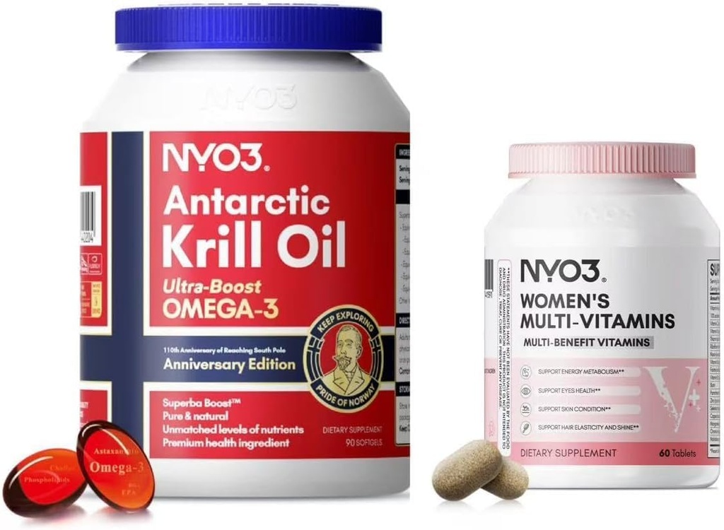 NYO3 Krill Oil Omega 3 y multivitamínico para mujeres, 2 Pack