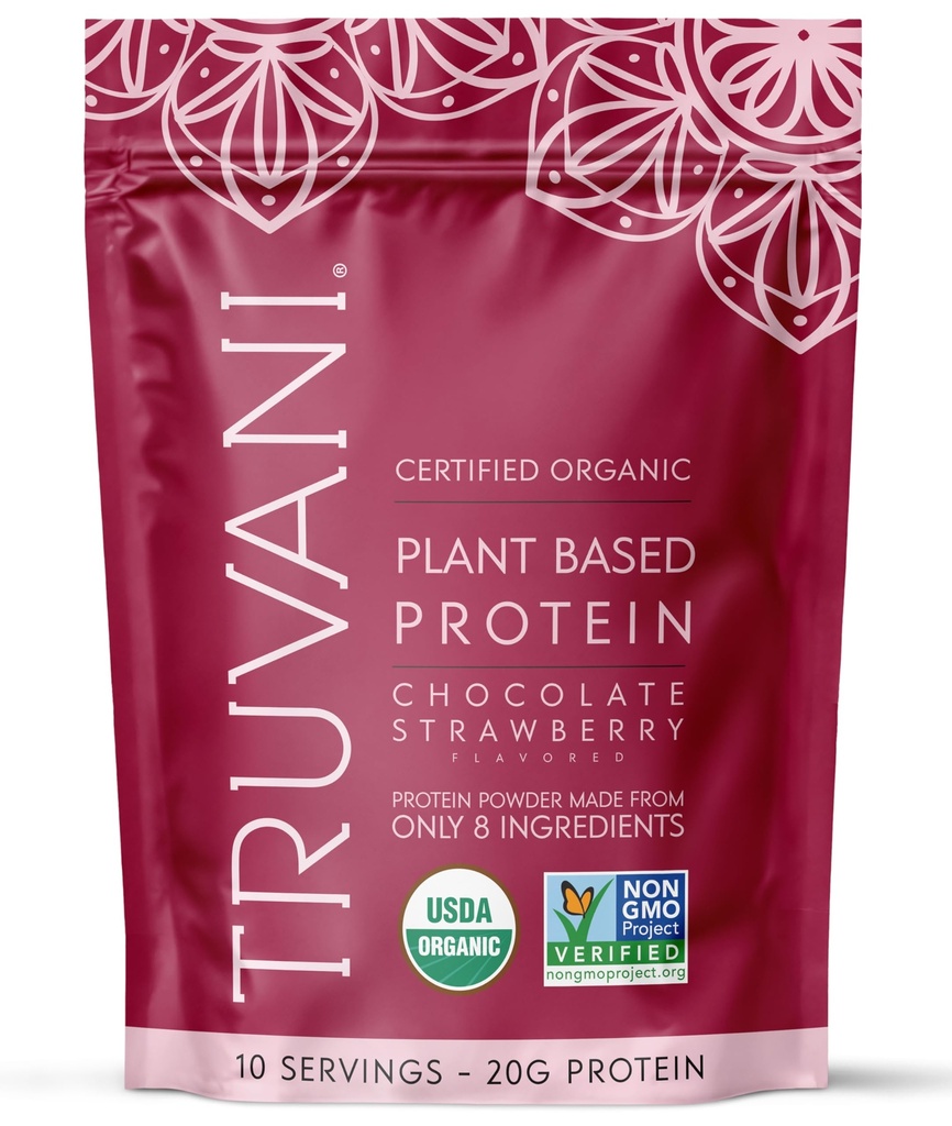 Truvani Vegan Pea Protein Powder | Chocolate Strawberry | 20g Organic Plant Based Protein | 10 Servings | Keto | Gluten & Dairy Free | Low Carb | No Added Sugar
