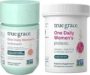 True Grace One Daily Women’s Multivitamin (30 Vegan Tablets) " One Daily Women’s Probiotic (30 Vegetarian Capsules) - Gluten Free, Soy Free, Organic - 30-Day Supply of each
