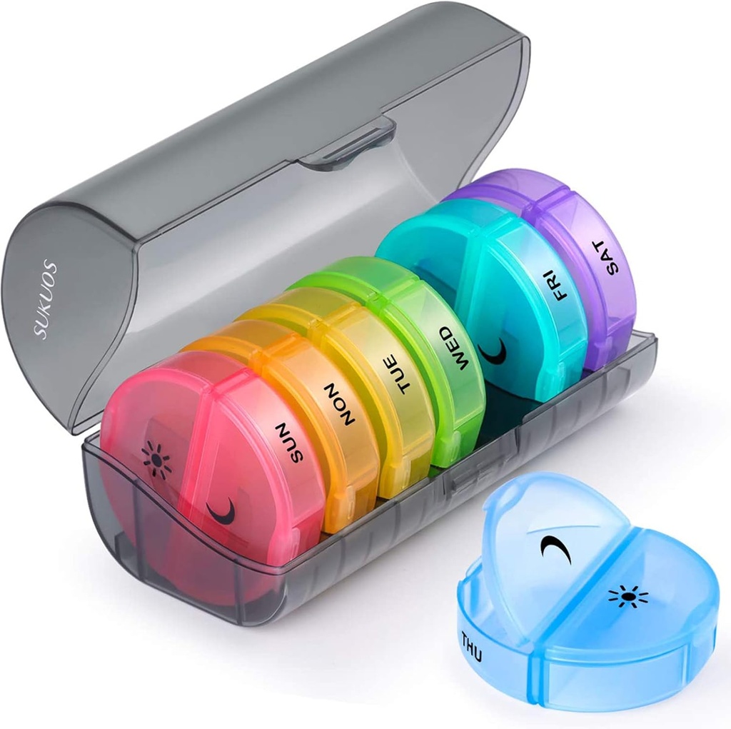 Sukuos Large Weekly Pill Organizer 2 Times a Day, Daily Pill Box 7 Day Easy to Open with Double Protection, AM PM Pill Case for Medicine/Vitamin/Fish Oil/Supplements