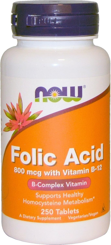 AHORA Ácido Fólico 800mcg, 250 Tabletas (Pack of 4)
