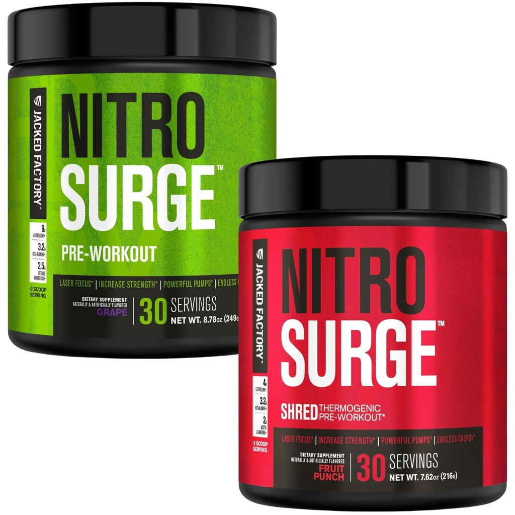 Nitrosurge Pre-Workout Jacked Factory en Grape & Fruit Punch Nitrosurge Shred Thermogenic Pre-Workout for Men &amp; Women
