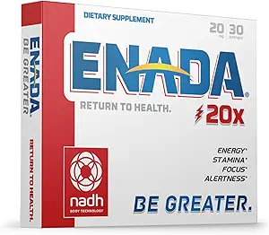 ENADA 20 x NADH Suplemento TENIDO Energía, Focus Mental, Stamina TENIDO Apoyo Fatiga, Regenerador Celular TEN 20mg NADH 30 Lozenges (1 per serving) TEN Natural Energy Supplements for Women and Men