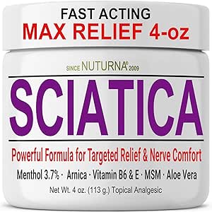 Sciatica Nerve Cream - Crema de máxima resistencia para pies, manos, piernas, dedos, espalda - Natural Ultra Strength Arnica, MSM, Menthol, Soothing Comfort, 4 grandes Oz