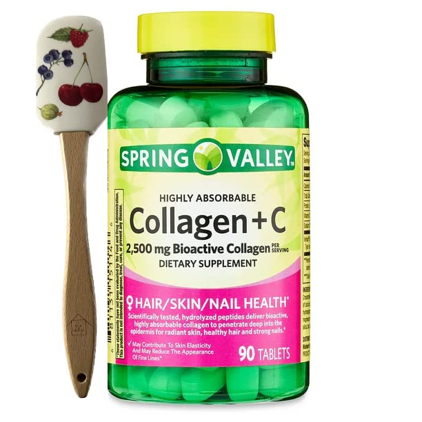 Spring Valley Highly Absorbable Collagen + C Tablets Dietary Supplement, 2,500 mg, 90 Count + 1 Nick & Hannah Spatula (Stye Varies)