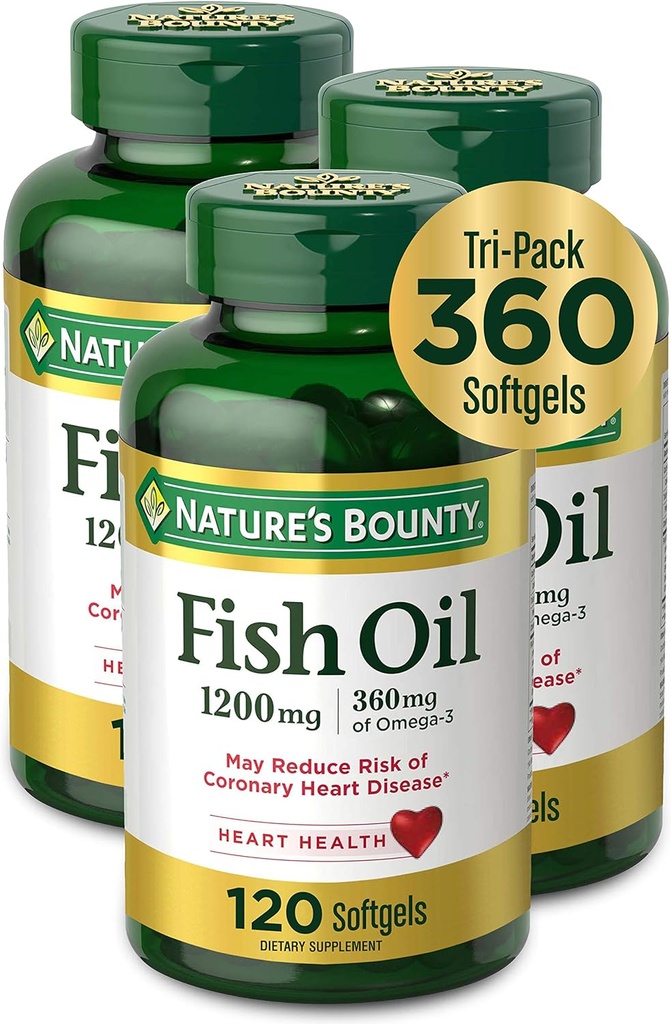 Aceite de pescado abundante de la naturaleza, 1200 mg, 360 mg de Omega-3, 120 (3 Pack , 360 Total) Softgels 120 Softgels