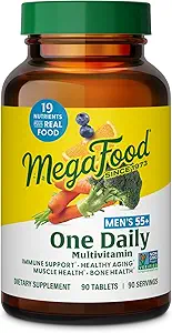 MegaFood Hombres 55+ One Daily - Multivitamina para Hombres con Vitamina B12, C, D & Zinc - El envejecimiento óptimo &amp; Suplemento de Apoyo Inmunitario - Vegetariano - Hecho Sin 9 Alérgenos Alimentarios - 90 Tabs