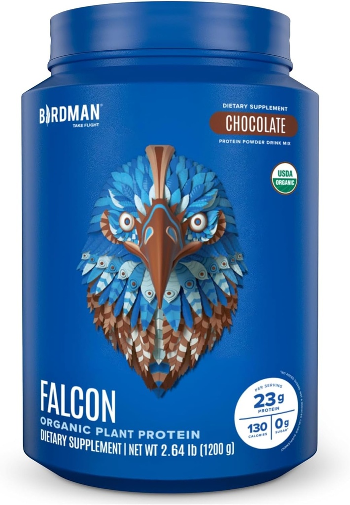 BIRDMAN Falcon Vegan Protein Powder Orgánico, Stevia & Sugar Gratis, Proteína basada en plantas, Bajo Carb, Dairy Gratis, Keto, Proteína no Whey, Probiótico, Pea Protein ← Chocolate Flavor - 37 Serviciones - 2.64lb