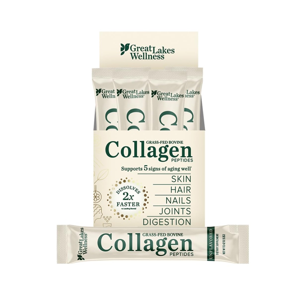 Great Lakes Wellness Collagen Peptides Powder – Supports Skin, Hair, Nails, Joints & Digestion – Hydrolyzed, Quick Dissolve, Non-GMO, Keto & Kosher – Unflavored, Pure Collagen Protein (20 Servings)