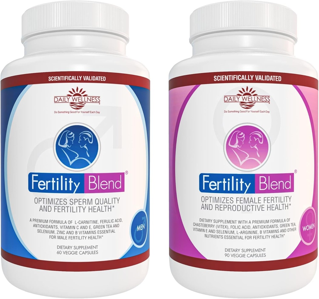 One Month Supply Each-FERTILITY BLEND Supplement for MEN (60 Tablets) and FERTILITY BLEND Supplement for WOMEN (90 Tablets).by The Daily Wellness Co.