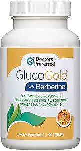 GlucoGold PREFERADO DE DOCTORES con Berberina, canela concentrada, cromomio, extracto de hoja de Banaba (90 Tabletas)