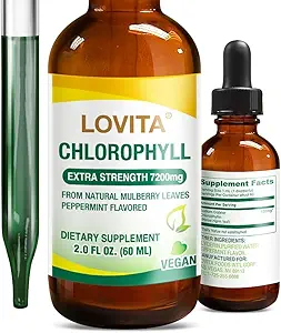 Lovita Chlorophyll Liquid Drops, High Potency 120 mg/mL, 7,200 mg per Bottle, Natural Energy Booster & Immune Support, Internal Deodorant, Skin Health, Vegan & Non-GMO, Mint Flavor, 180 Servings