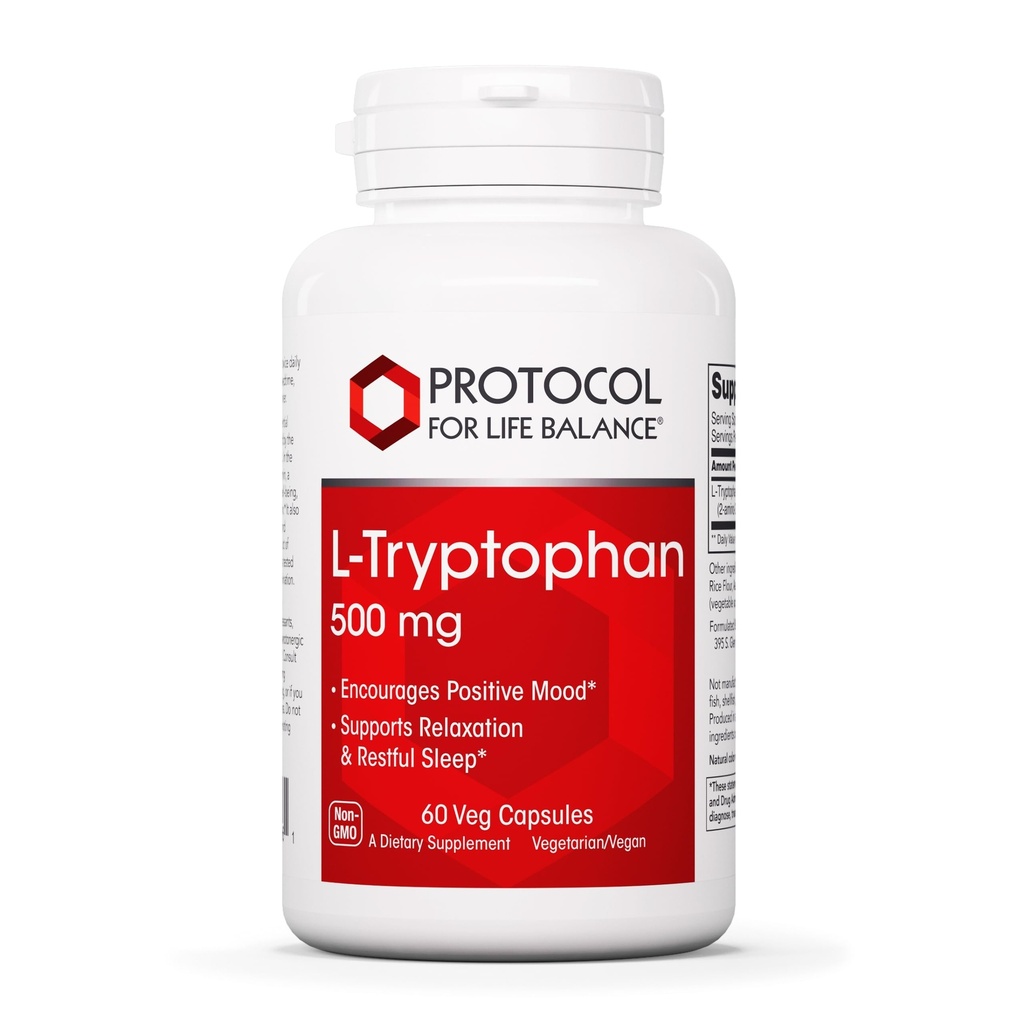 PROTOCOL FOR LIFE BALANCE L-Tryptophan 500mg - Stress Relief and Relaxation - 60 Veg Caps