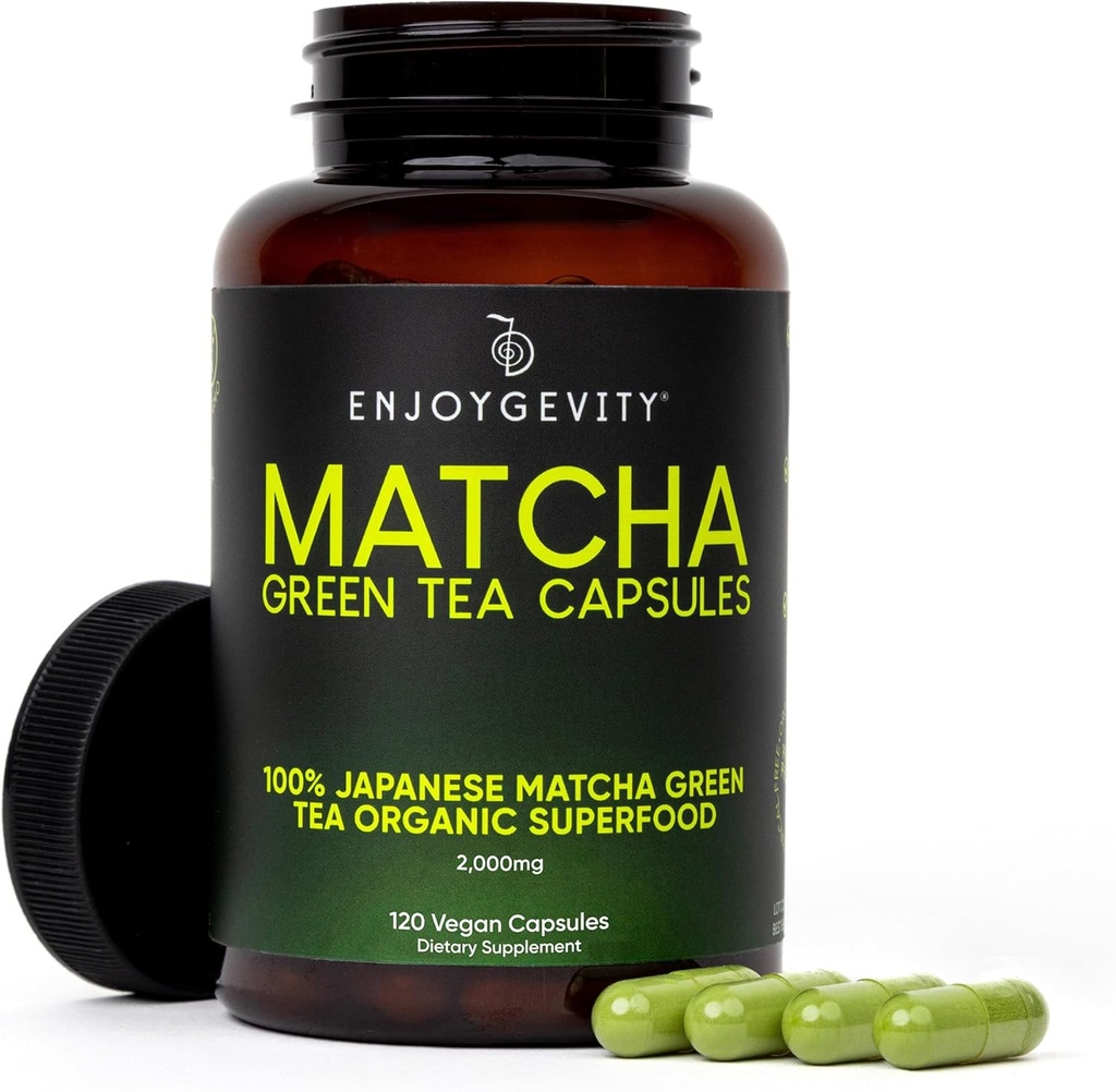 Orgánica Matcha Green Tea Capsules - Energía Natural Boost - Caffeine Gradual Limpio - Japonés Pills de té verde Matcha - 100% Natural Antioxidante - Calming and Relaxing - 120 cápsulas diarias - 2,000/mg
