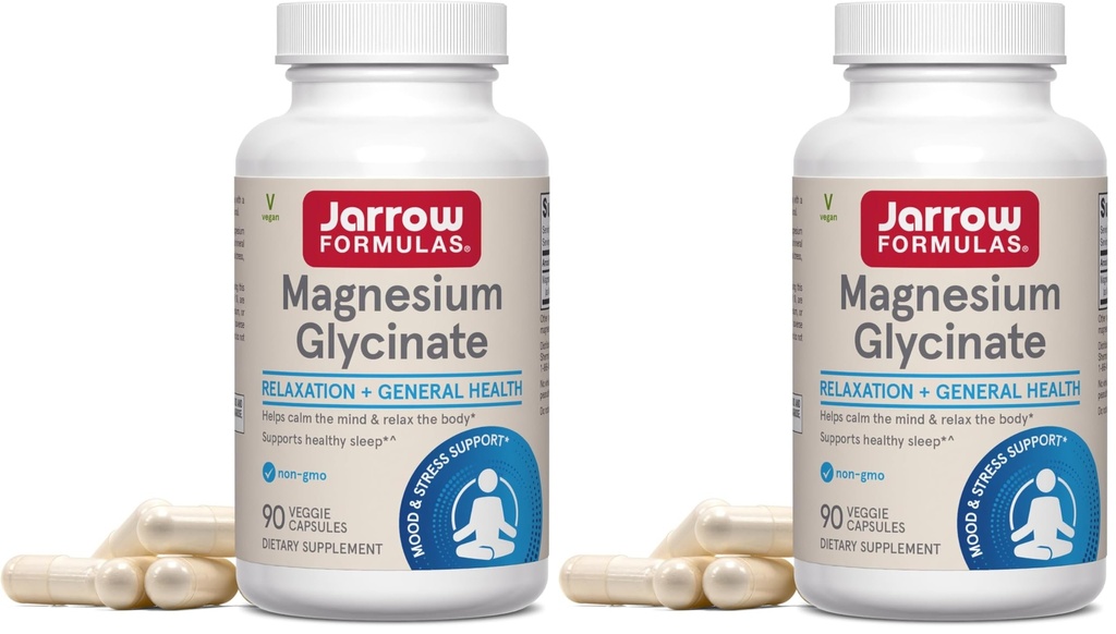 Jarrow Formulas Magnesium Glycinate Veggie Capsules - 360 mg Magnesium per Serving,Supports Relaxation and Healthy Sleep,30 Day Supply,90 Count (Pack of 2)