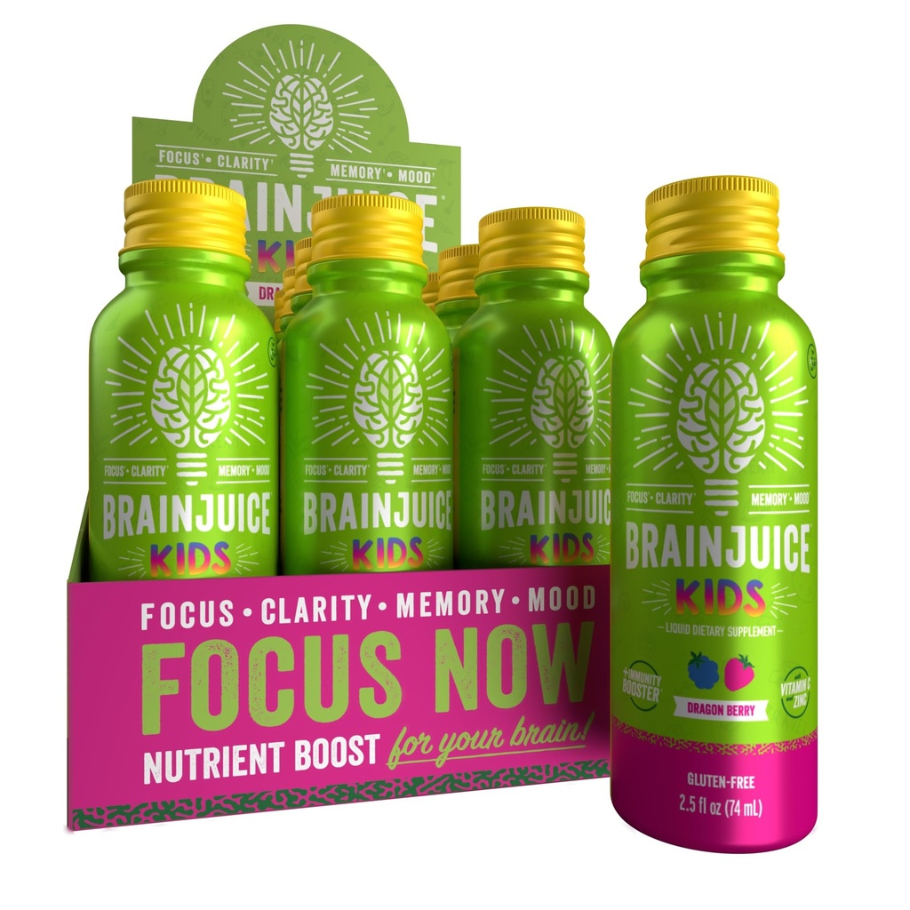 BrainJuice Brain Support Shot, Gluten Free Supplement Shots for Energy & Focus, Healthy Drinks with Alpha GPC, Vitamin B, 2.5 fl oz, 12 Pack (Dragon Berry)