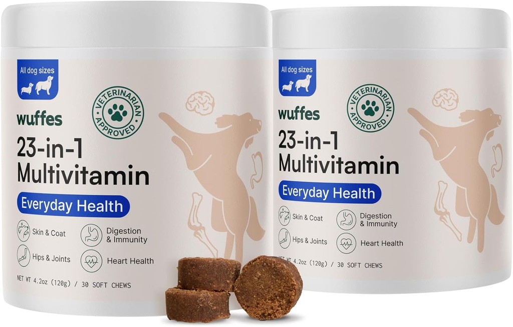 Wuffes 23-in-1 Chewable Perro Multivitamin Pulses Bundle - Perro Multivitamin para Pequeño Large Breed - 2 Pack - 60 Conde