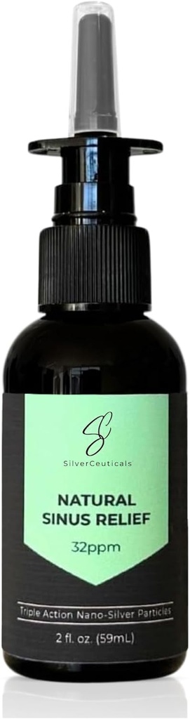 Sinus Relief Spray w/Colloidal Silver - Alivio Natural de Alergia - Infección - Alivio de la Congestión - Thin Mucus - Nasal Decongestant - Rinse & Clear Sinuses - Sólo 2 Ingredientes - 2 oz