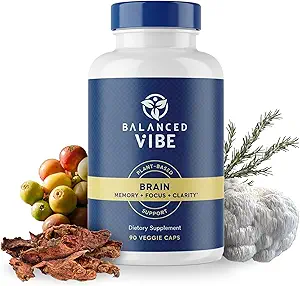 Balanced Vibe Brain Fórmula Silencio Orgánica Planta-Basada Nootropic for Focus, Clarity &amp; Memory ← Mane de los Leones Orgánicos, Ginkgo, Bacopa, Rhodiola, Gotu Kola