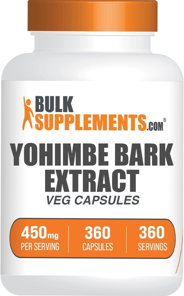 BulkSupplements.com Yohimbe Extract Capsules - Yohimbe Bark Extract, Yohimbe Supplements, Herbal Supplement - Gluten Free, 1 Veg Capsule per Serving, 360 Capsules (Pack of 1)