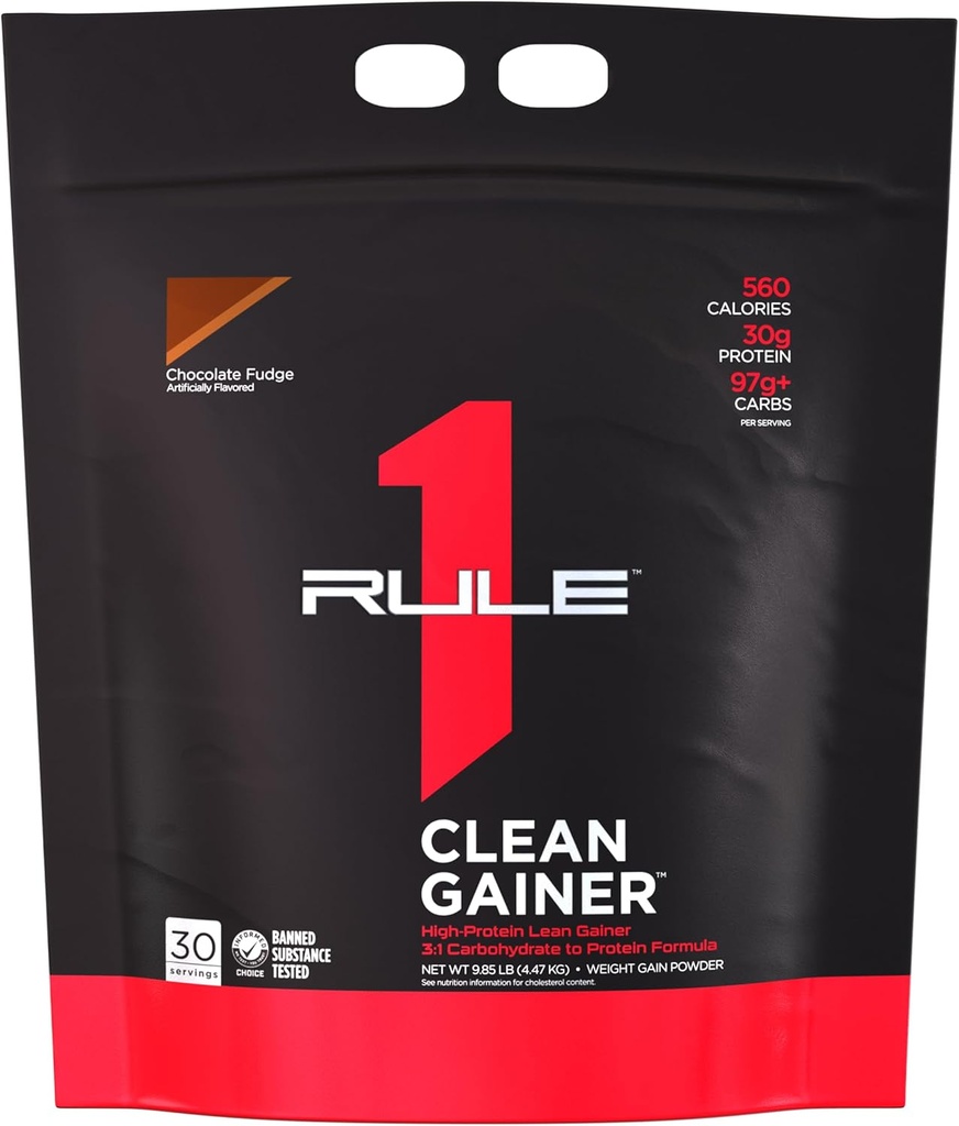 Regla 1 Clean Gainer - High-Protein Lean Gain Fórmula con 560 Calories, 30g de Full-Spectrum Protein, Más de 90g Carbs, Bajo 6g de Fat (30 Servimientos, Chocolate Fudge)