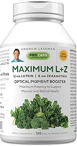 ANDREW LESSMAN Maximum L+Z 120 Softgels - 12mg Lutein, 6mg Zeaxanthin, Key Nutrients to Support Eye and Brain Health, and Promote Healthy Vision. Sin aditivos. Easy to Swallow Softgels