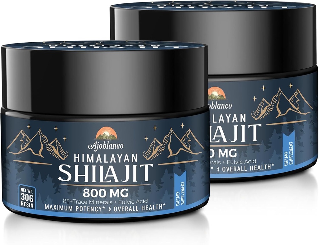 Ajoblanco 800 Mg Himalayan Shilajit Resin, Shilajit Puro Himalaya Orgánica, Shilajit Suplemento con pureza, dosis altas " Potencia para la energía, fuerza " , hombres " mujeres, 30 gramos, paquete de 2
