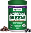 Feel Great Organic Superfood Greens Powder - Cocoa Chocolate TENIDO Fruit & Vegetable Suplemento TENER 20 Greens, Fruits & Veggies, Fiber, Probióticos " Enzymes Digestivos TENIDO 30 Servimientos