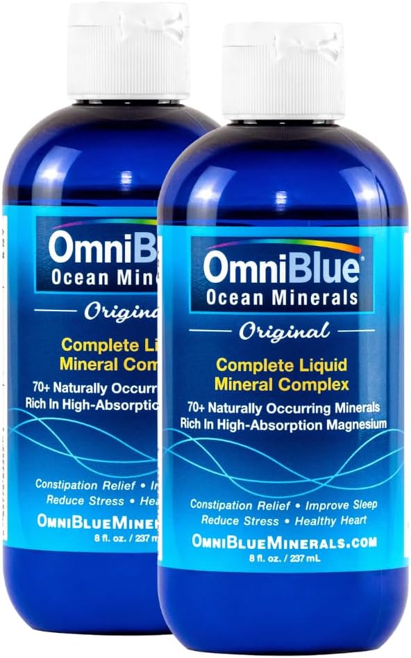 OmniBlue Ocean Minerals - 70+ Trace Minerals & Liquid Magnesium - Potassium, Chloride- Low Sodium - Natural Support for Sleep, Digestion, Regularity, Hydration &amp; Electrolyte Balance (2-Pack 8oz)