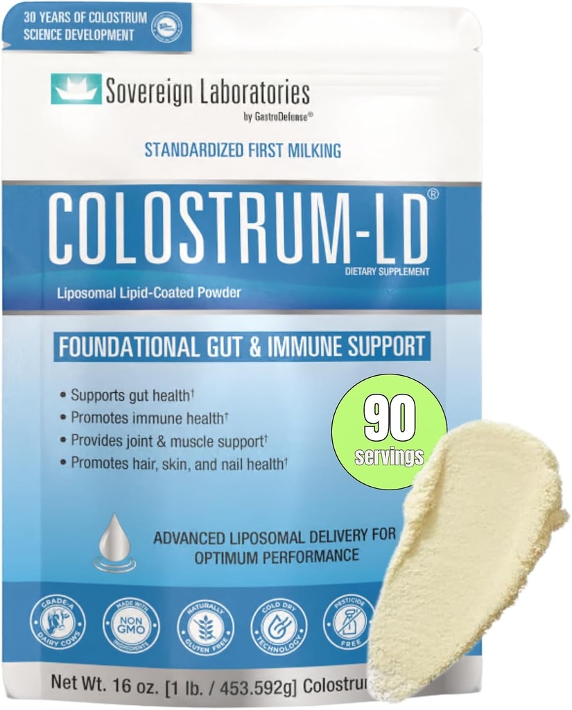 Trabajos Soberanos Colostrum-LD Liposomal Delivery - Colostrum Powder - Gluten-Free, Lactose-Reduced - 90 Servings 16oz Plain