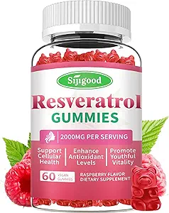 2000mg Orgánica Resveratrol Gummies for Women - Sugar Free Resveratrol-Nutritional-Supplements for Antioxidant Support, Cellular Health, Immunity, Brain & Energy, Raspberry Flavor, 60 Count