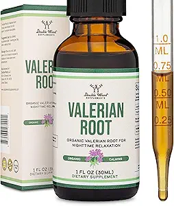 Caídas de raíz valeriana para el sueño - Orgánica Valerian Root Tintura Extracto 168mg - 1 FL OZ, 30 Serviciones (Mejor Absorbed Than Capsules, Enhances Valerian Root Tea) para la relajación y la calma por madera doble