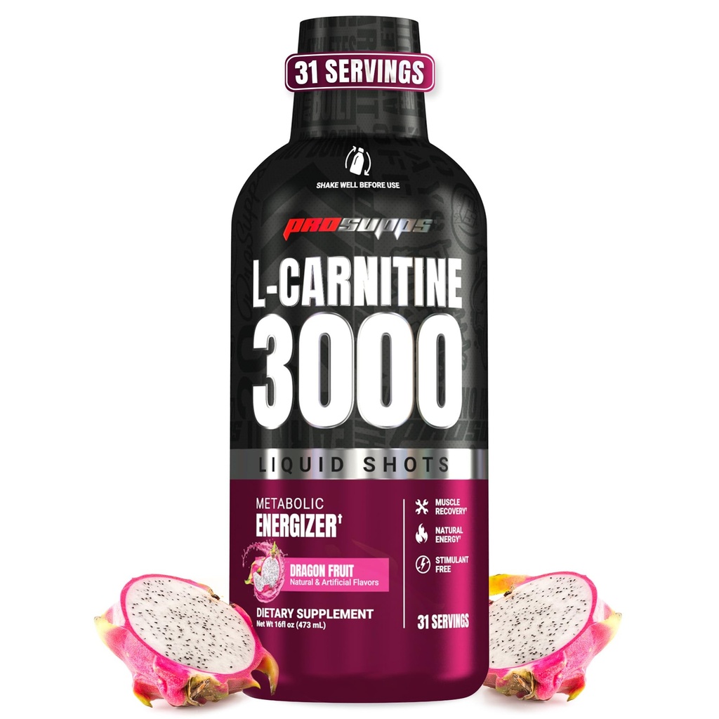 PROSUPPS L-Carnitine Liquid 3000, Stimulant-Free Liquid Shots for Men &amp; Women - Clean Workout Drink for Energy, Performance &amp; Muscle Recovery - No Sugar, No Carbs - 31 Servings, Dragon Fruit