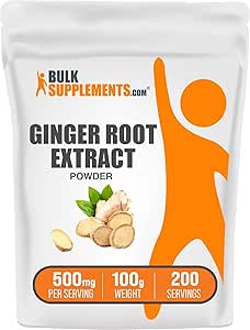 BulkSupplements.com Ginger Root Extract Powder - Ginger Supplement, Ginger Root Powder - Herbal Supplement, Gluten Free, 500mg por Serving, 500g (1.1 lbs) (Pack of 1)