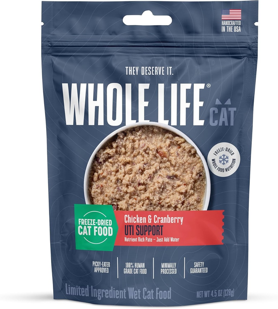 Whole Life Cat Urinary Supplement, Feline UTI Remedy & Prevention, Urinary Tract Infection Treatment - Natural Cranberry for Cats, Probiotic for Health & Digestive Support - 30-Day Supply
