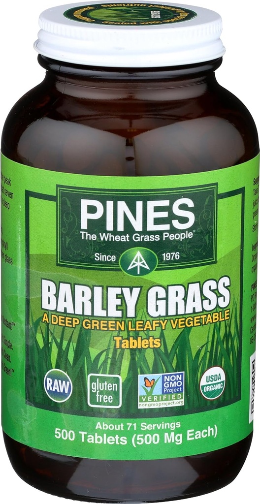 Pines Orgánica de cebada Grass,500 mg,500 conteo de tabletas