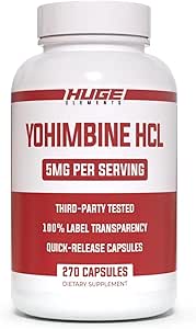 Suplementos enormes Yohimbine HCl, Recomposición del Cuerpo, Fórmula de Energía avanzada y rendimiento, 5 mg por servicio (60 cápsulas)