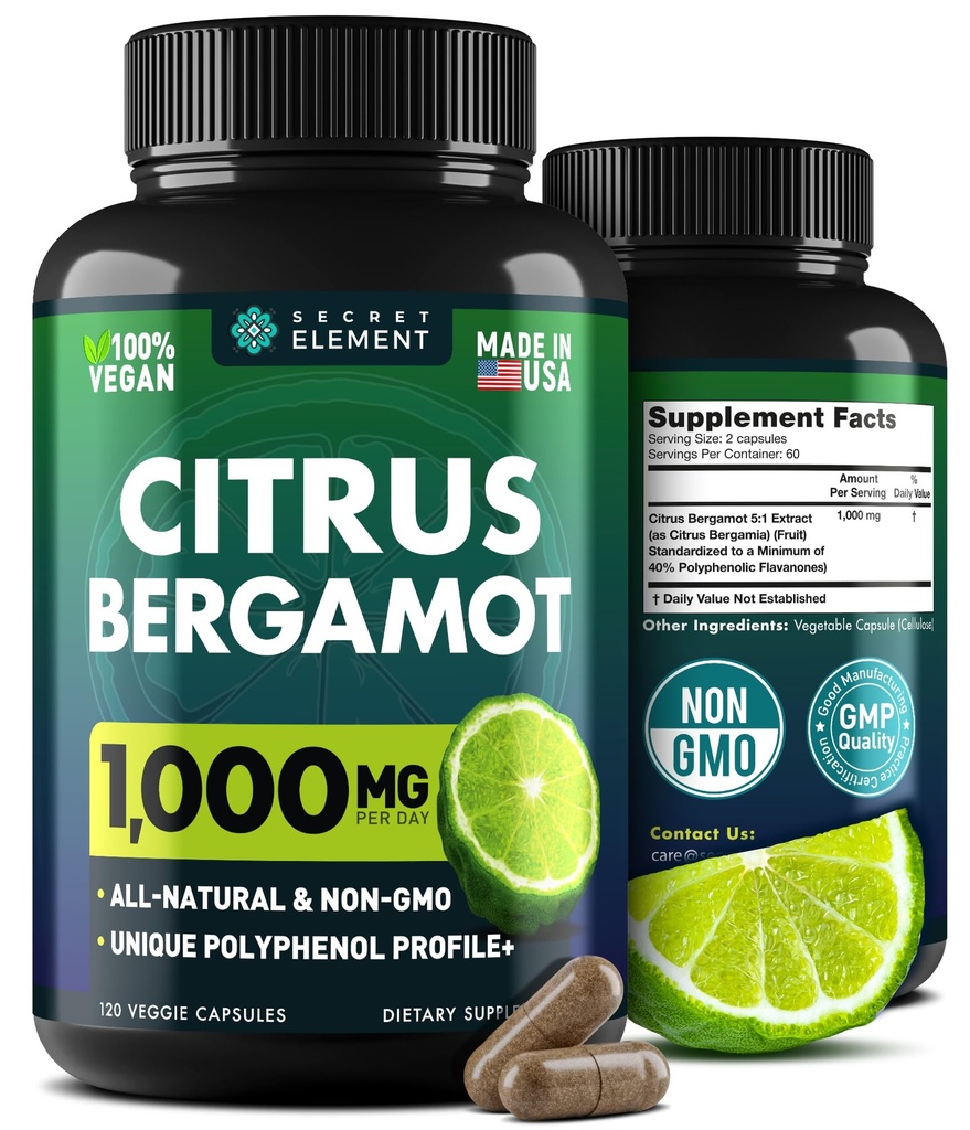 Citrus Bergamot Extracto 1000mg - Citrus Bergamot Suplemento para el corazón, Immune System Support, and Healthy Aging - Pure, Vegan Bergamot Capsules