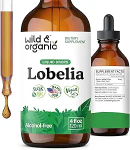 Wild &amp; Organic Lobelia Tincture - Lung Detox and Cleanse - Liquid Lobelia Herb Supplement - Vegan, Sugar &amp; Alcohol-Free Leaf Extract Drops - 4 fl oz