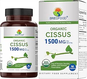 Brieofood Organic Cissus Quadrangularis 1500mg, 45 Servings, Vegetarian, Gluten Free, 90 Tabletas Vegetarianas
