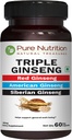 Ginseng triple de nutrición pura - una combinación única y efectiva de Ginseng rojo, Ginseng americano y Ginseng siberiano. 790mg por Capsule Silencio 60 Veg Caps Pack