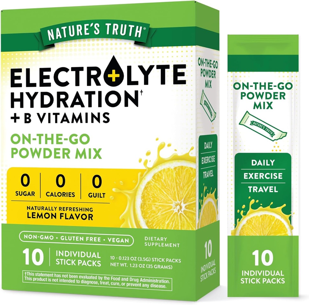 Nature's Truth Electrolyte Powder Packets | 10 Pack | Sugar Free | Vegan, Non-GMO & Gluten Free Drink Mix Supplement
