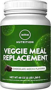 MRM Nutrición Veggie Meal Reemplazo Protein ← Chocolate Mocha Flavored TEN 22g proteína integral basada en plantas TENED Meal on-the-go ← Hambre mediate TENIDO Fórmula macronutriente equilibrada ANTE 28 porciones