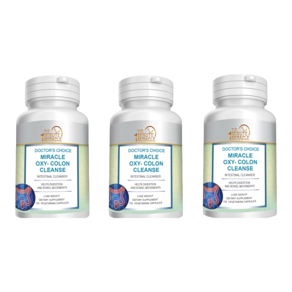 Miracle Oxy-Colon Cleanse Vegan Colon Cleanser - 3 Bottles - 120 Vegetarian Capsules.