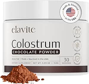 Colostrum Powder (Chocolate) Grass Fed Colostrum Supplement for Gut Health, Immune Support Healthy Hair, Skin & Nails - 30 Servings